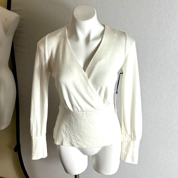 L’AGENCE women Faux wrap Knit top ivory NWT